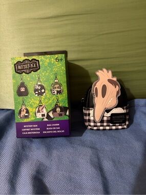 Beetlejuice Mini Backpack Bag Charm - Black & White Plaid Loungefly